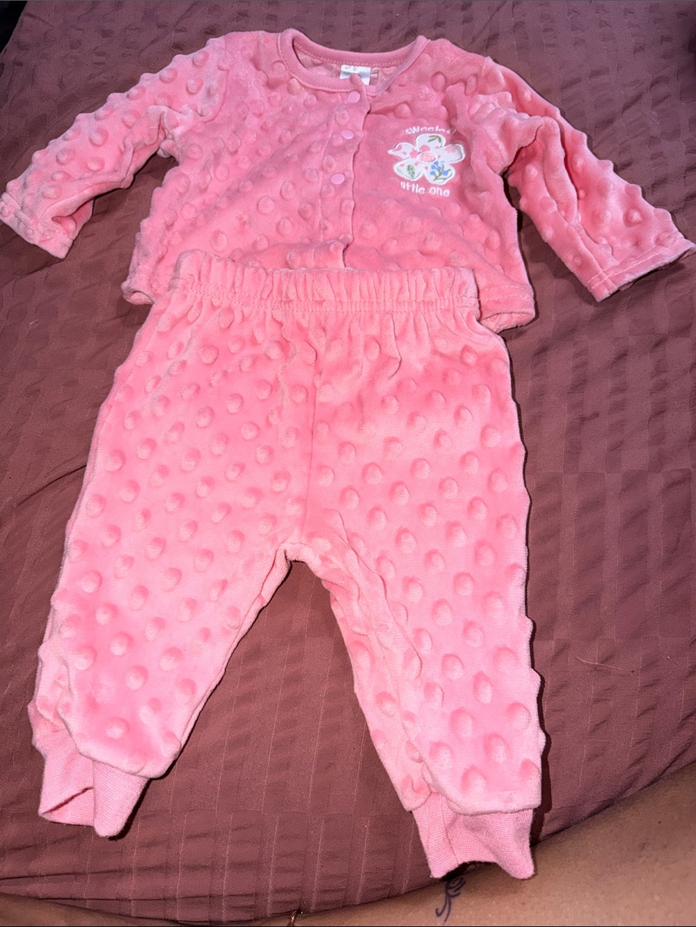 NWOT Soft Textured Pink Baby Two-Piece Set With Embroidery